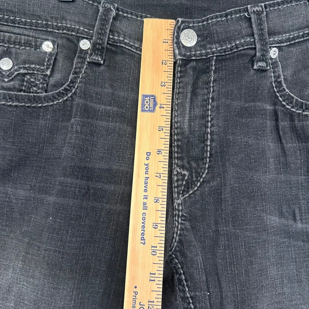 True Religion Mens Straight Leg Jeans Faded Black Thick Stitch 38 x 31